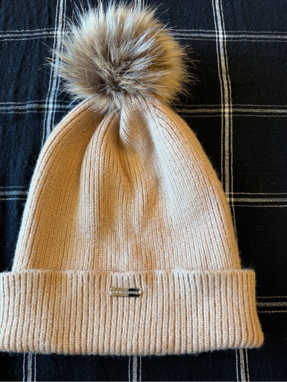 Steve Madden Knit Pom Beanie - Beige